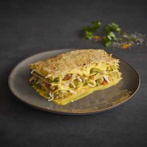 Lasagne op grootmoeders wijze met biokip en een zachte currysaus